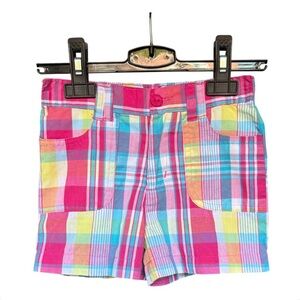 U.S. Polo Assn. Girls Pink and Blue Cotton Plaid Summer Shorts 4T